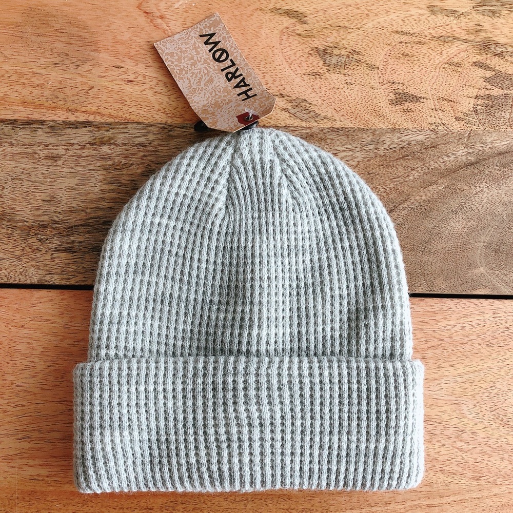 HARLOW WAFFLE BEANIE grey winter hat toque
